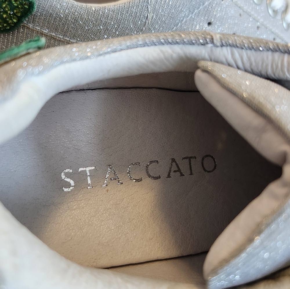 Staccato Sparkly Silver Sneakers with FUNKY‎ Green Mouth Design Women’s Sneakers - Picture 8 of 12